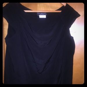 100% SILK Salvatore Ferragamo Black Ruffle Blouse